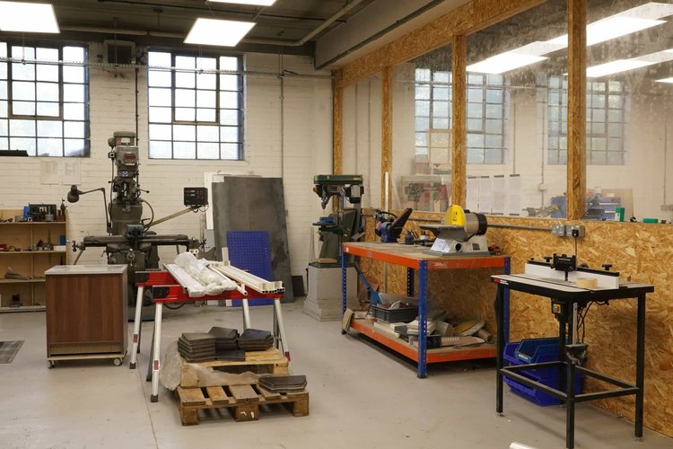 Production equipment inside Blue Garage