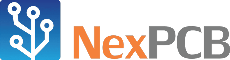 Logo with a stylized black circuit tree on a blue gradient background and the text 'NexPCB' in orange and gray letters.